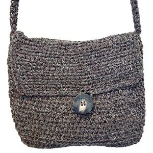 Handmade Brown Crochet Crossbody Bag Cottagecore Boho Knit Button Flap Purse